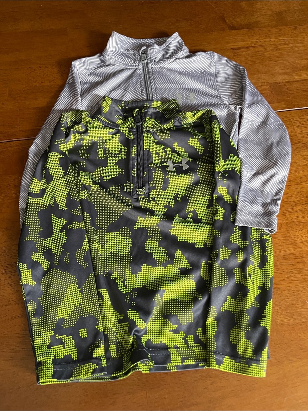 Under Armour Neon Yellow & Gray Camo Quarter-Zip Pullovers. (2)